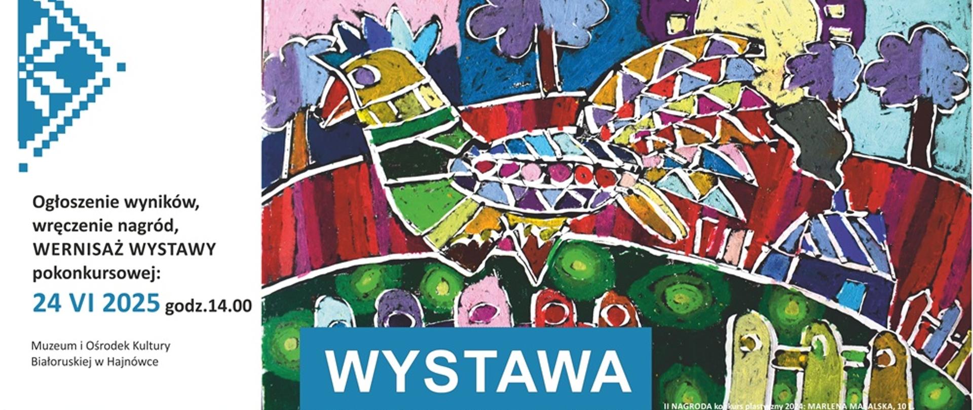 Obok namalowanego obrazu, przedstawiającego wiejski krajobraz, na plakacie umieszczono informacje o wydarzeniu oraz logo organizatorów wydarzenia