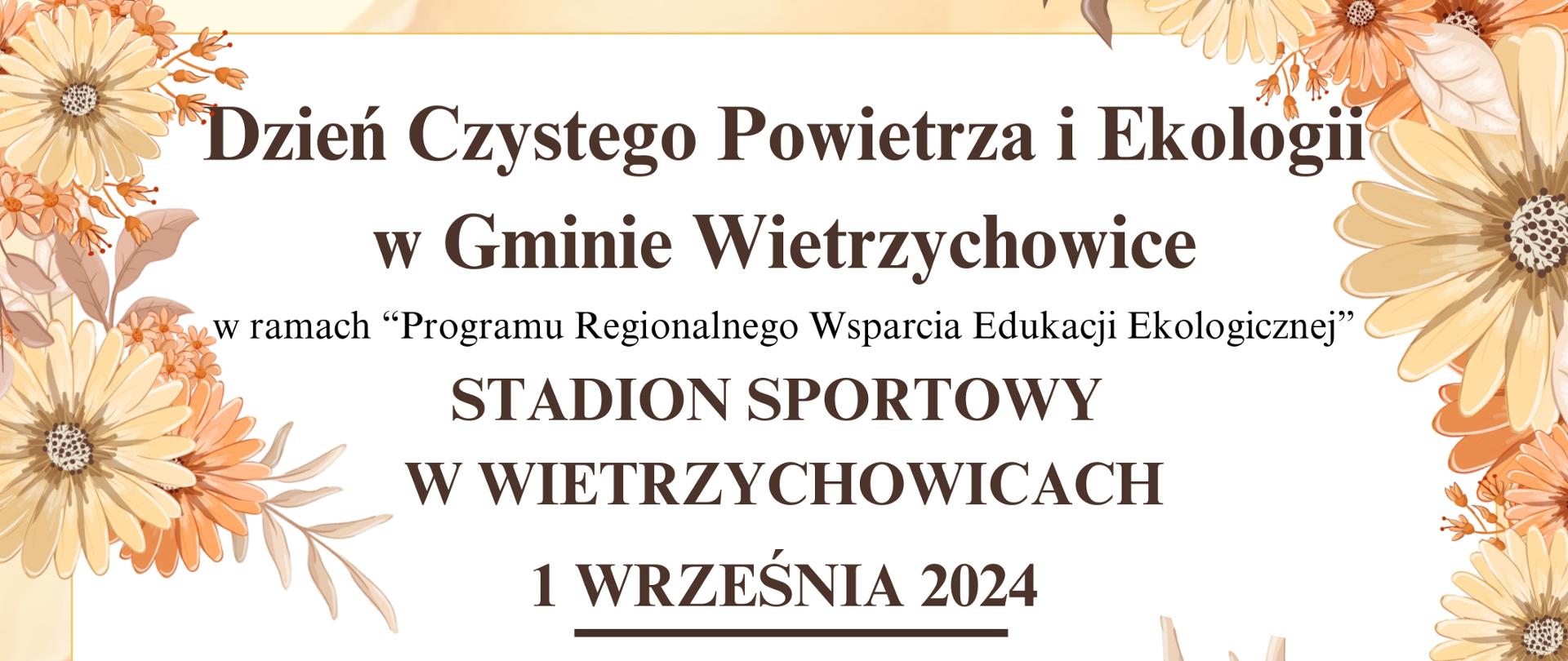 Grafika przedstawia plakat z informacyjny dotyczący wydarzenia Dzień Czystego Powietrza i Ekologii w Gminie Wietrzychowice