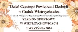 Grafika przedstawia plakat z informacyjny dotyczący wydarzenia Dzień Czystego Powietrza i Ekologii w Gminie Wietrzychowice