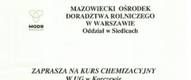 zaproszenie na kurs chemizacyjny na 14.04.2023 godz. 9.00 w UG Korczew.