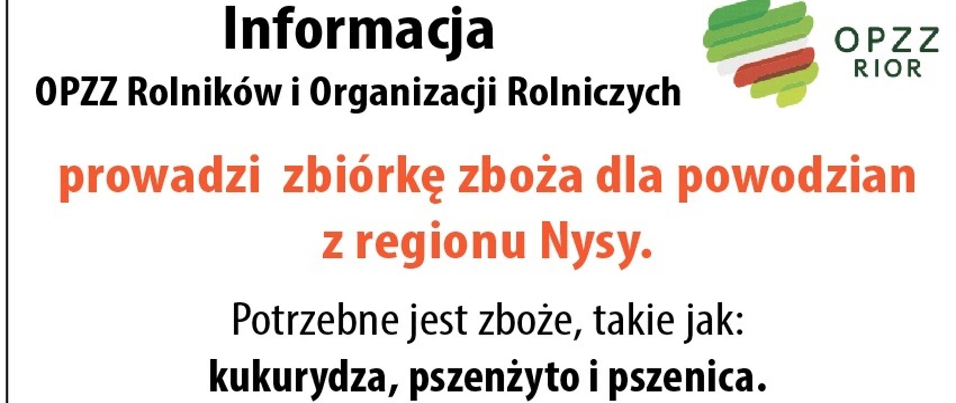 informacja o zbiórce zbóż dla rolników poszkodowanych w powodzi. Treść plakatu w informacji poniżej.