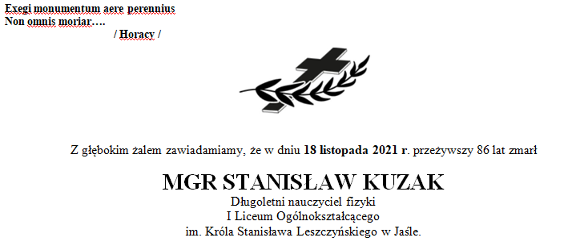 klepsydra śp. Stanisława Kuzaka
