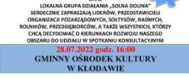 Spotkania konsultacyjne dot. przygotowania Lokalnej Strategii Rozwoju Stowarzyszenia „Solna Dolina” Lokalna Grupa Działania na lata 2023-2027 plakat