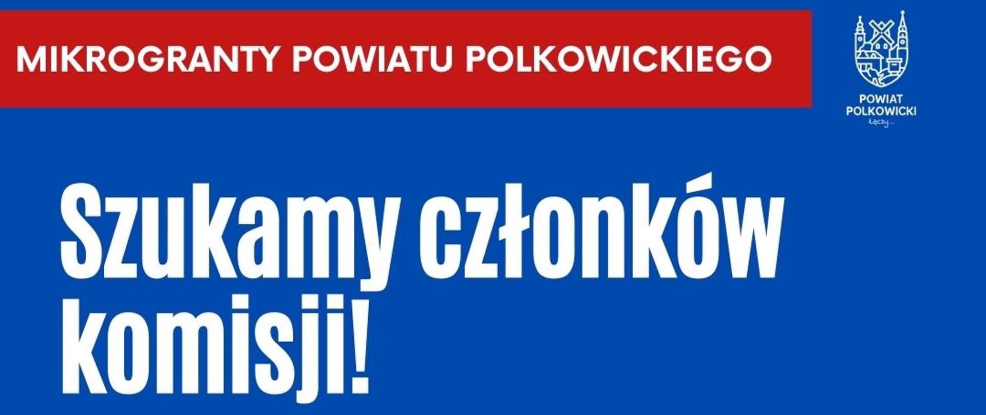 Grafika na niebieskim tle informująca o naborze na członków komisji.