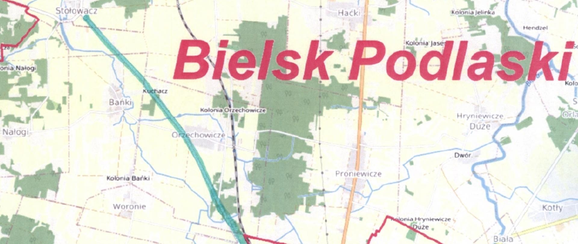Mapa - przebieg planowanego do przebudowy odcinka drogi powiatowej Bielsk Podlaski - Stołowacz