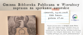 grafika przedstawia książkę która jest trzymana w dłoniach, obok tekst dot. autora książki