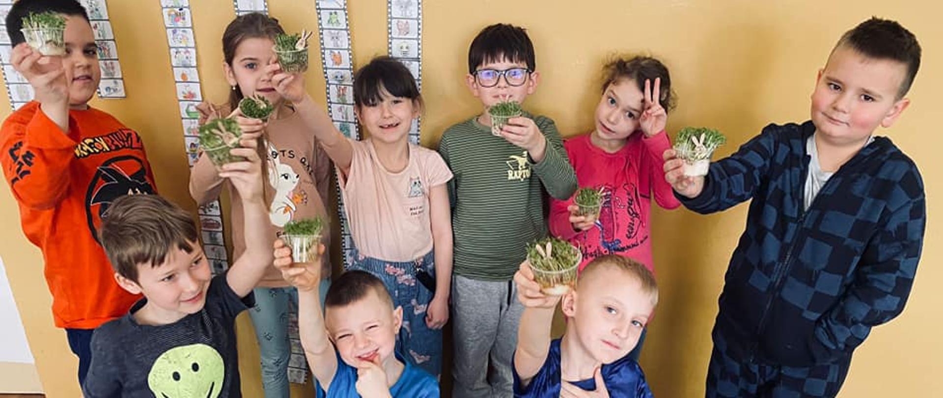 Uczniowie klasy pierwszej wyhodowali roślinki