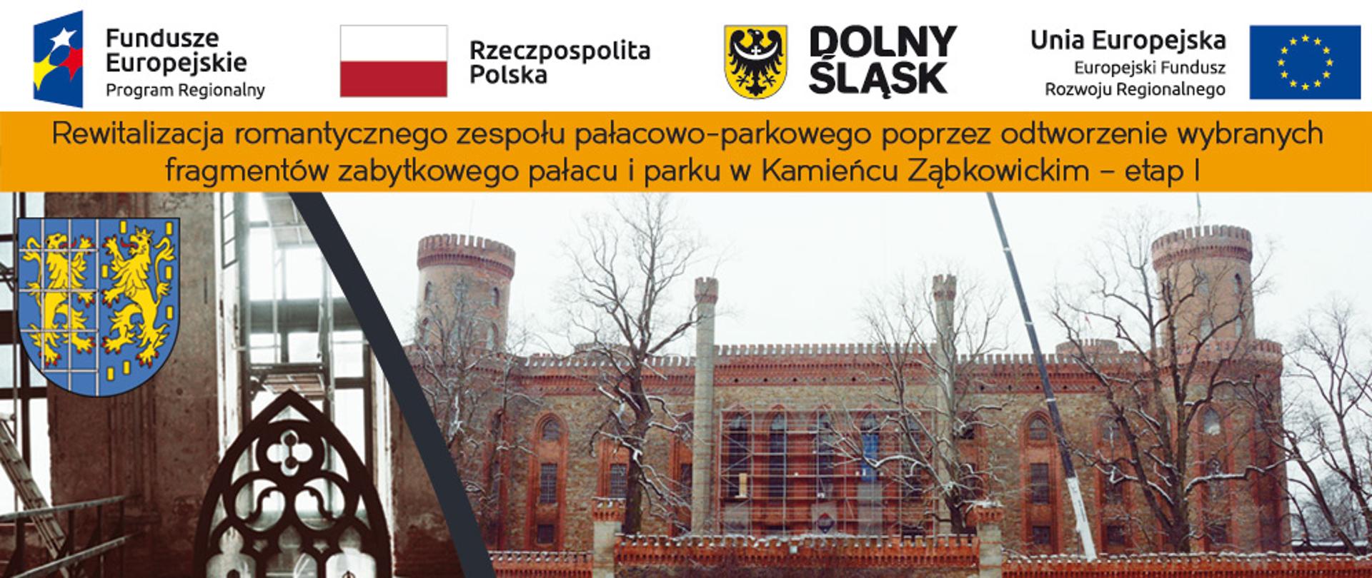 Zdjęcie przedstawia Pałac Marianny Orańskiej z rusztowaniem przy rewitalizacji okien pałacowej kuchni