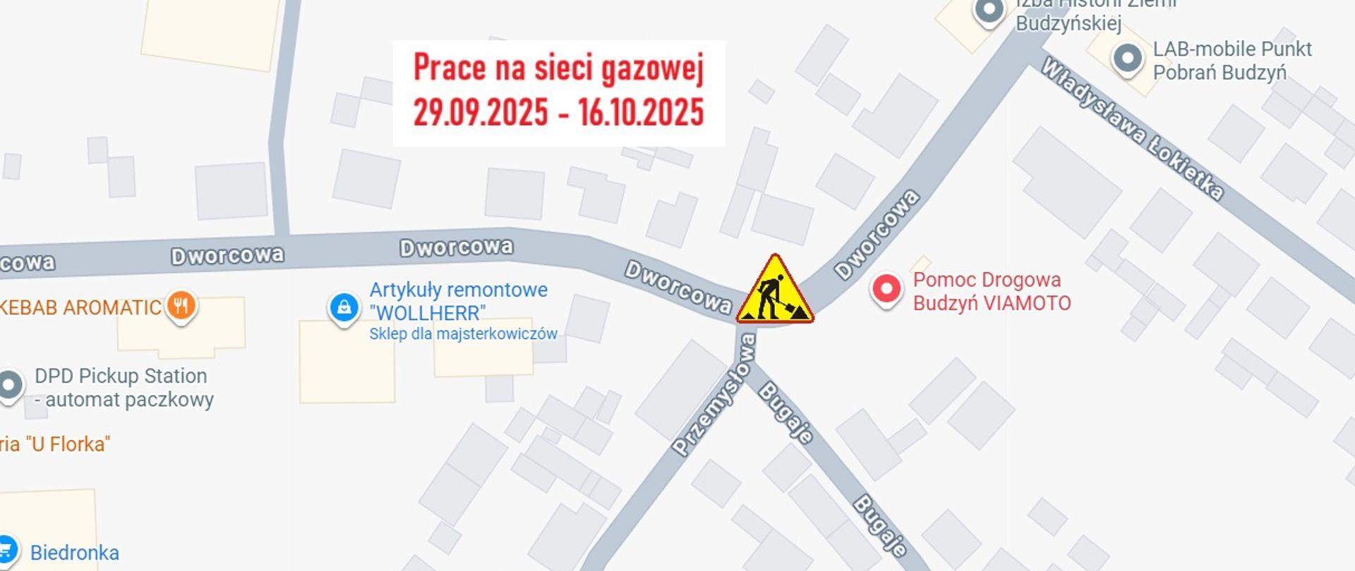 Zawiadomienie o planowanym robotach na skrzyżowaniu ulic Dworcowa/Przemysłowa i Bugaje