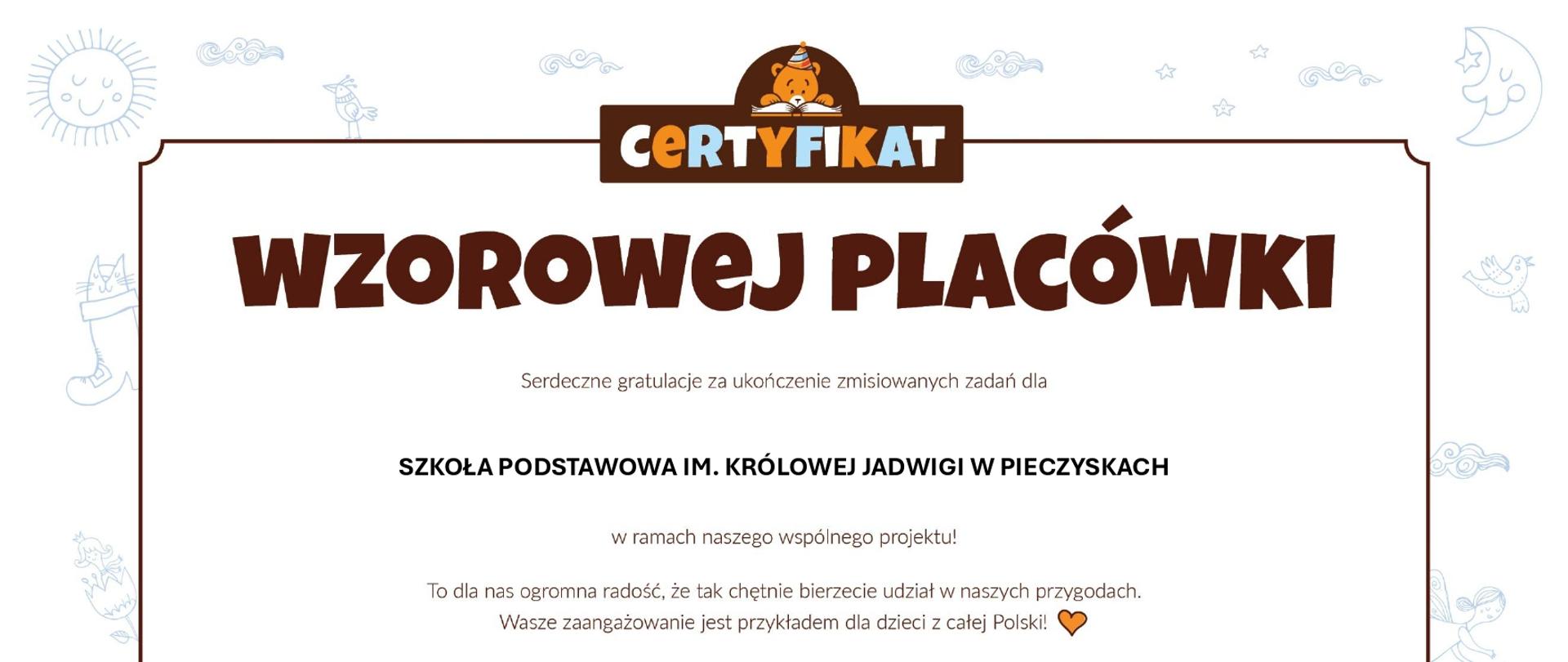 certyfikat wzorowej placówki