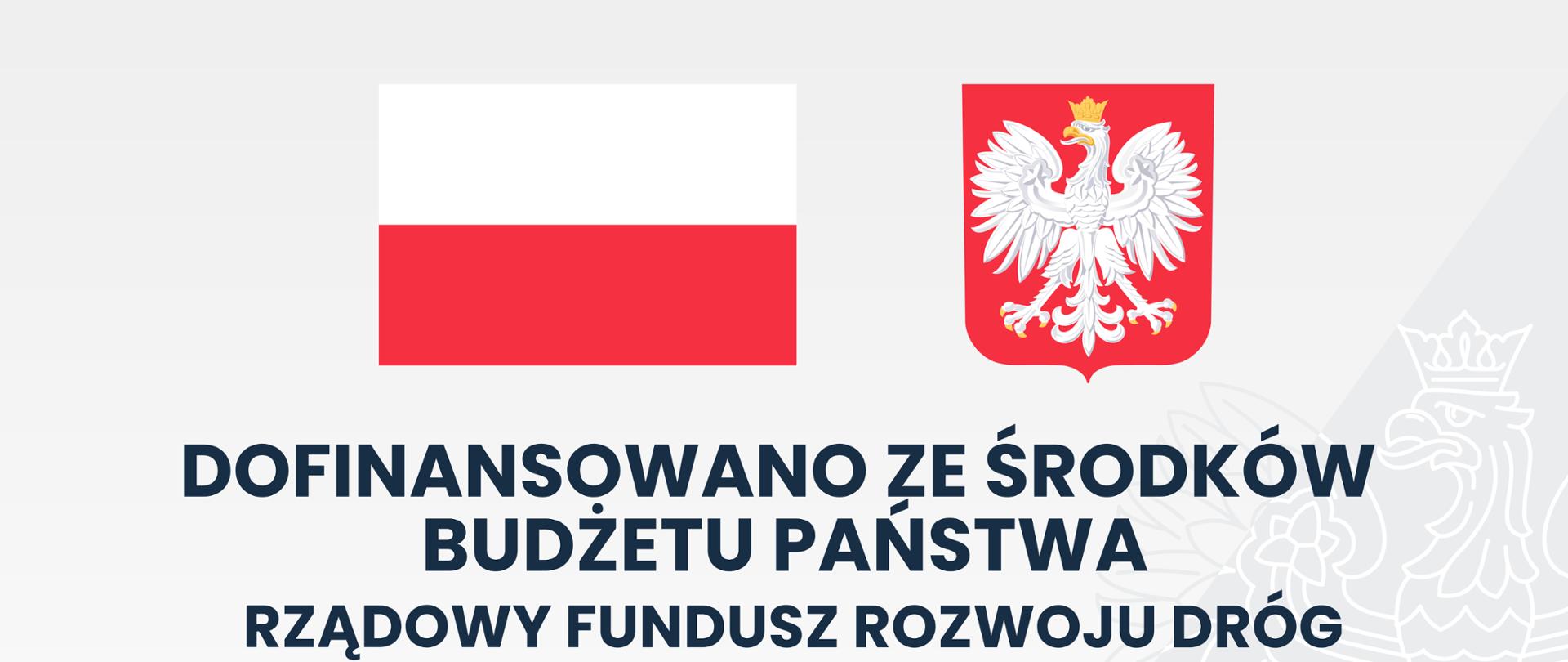 Na biało- szarym tle u góry flaga i godło Polski, poniżej informacja dotycząca przebudowy drogi powiatowej Nr 1273 K w miejscowości Kowala, Jakubowice, Żębocin