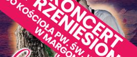Na górze napisy: Justyna Reczeniedi - sopran, Krystian Adam Krzeszowiak - tenor, Sądecka Orkiestra Kameralna pod dyrekcją Leszka Mieczkowskiego. Co-Opera, wieczorny koncert - na środku para śpiewających przytulających się. Poniżej napisy: 29 lipca 2023 godzina 21:00 przeniesiony do kościoła w Margoninie, bilety: 30 zł.
