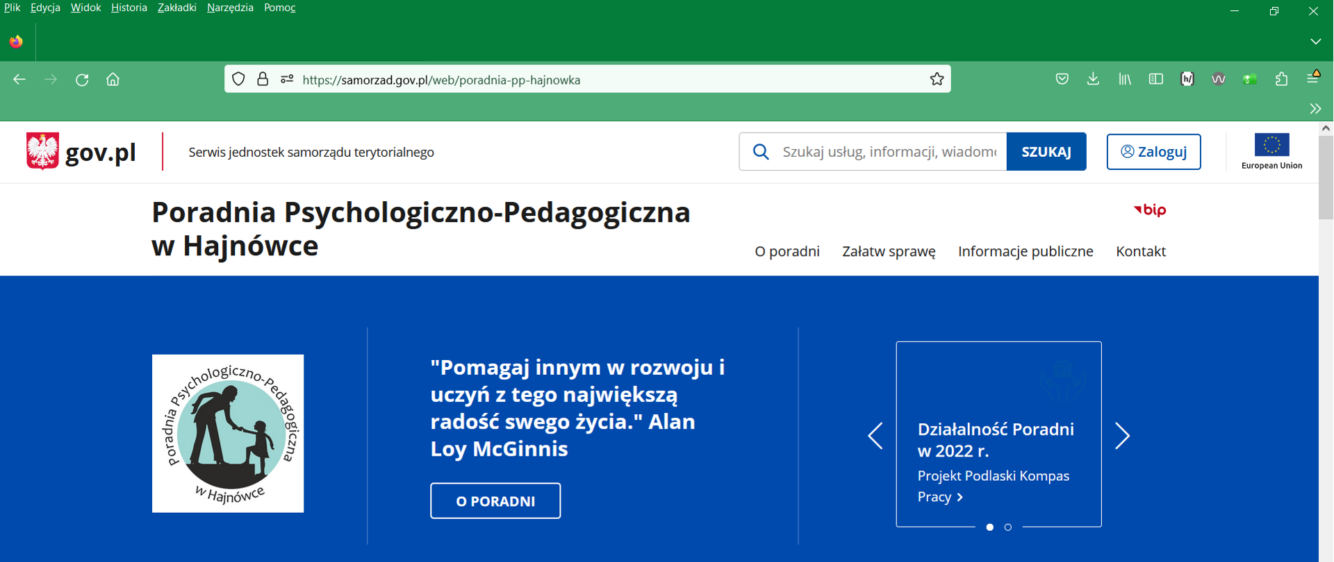 Widok nowej strony poradni - zrzut ekranu