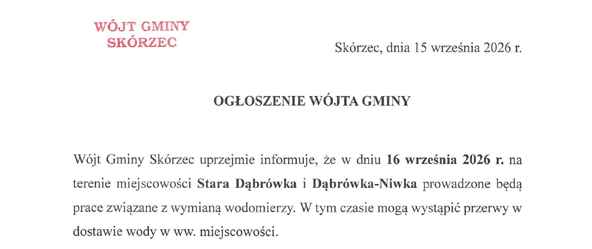 Wymiana wodomierzy - Stara Dąbrówka, Dąbrówka-Niwka - 16 września