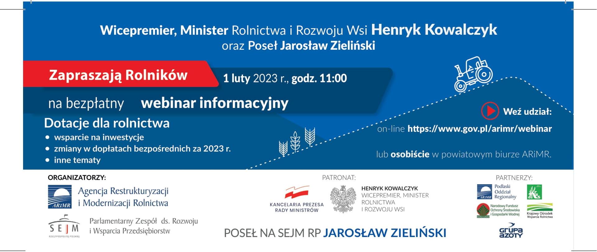 Plakat promujący wydarzenia - na niebieskim tle informacje organizacyjne (do kogo kierowane jest wydarzenie, kto zaprasza, termin wydarzenia) oraz logotypy organizatorów i partnerów wydarzenia.