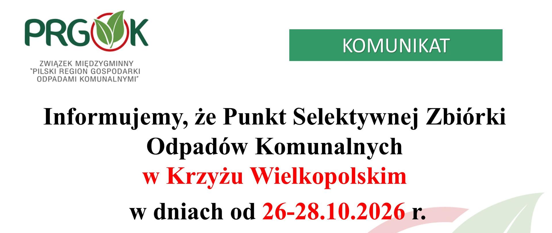 PSZOK nieczynny 26-28.10.2026