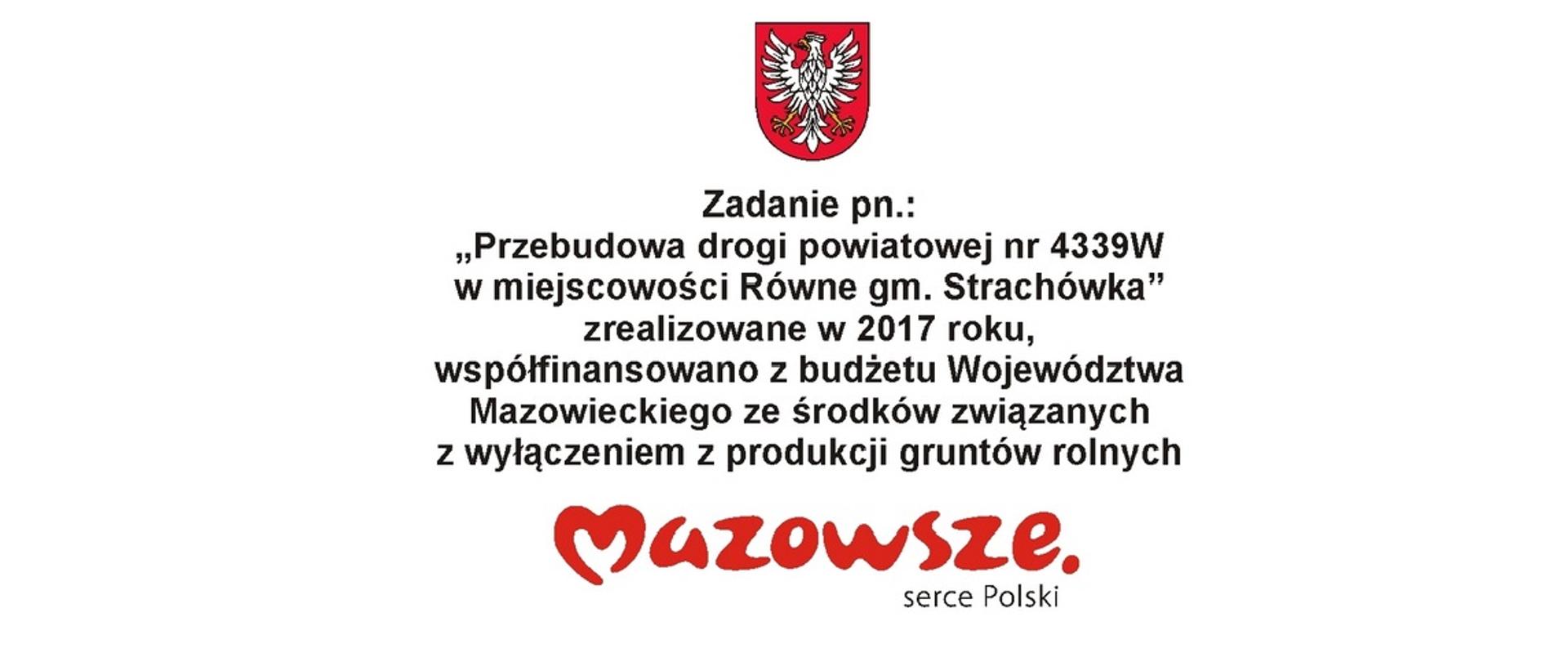 Tablica Przebudowa drogi powiatowej nr 4329W w miejscowości Równe gm. Strachówka