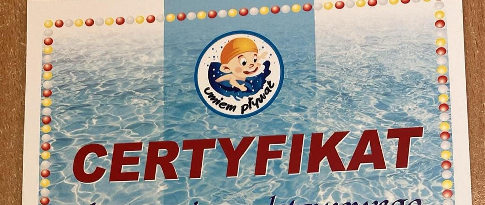 Certyfikat kursu pływania