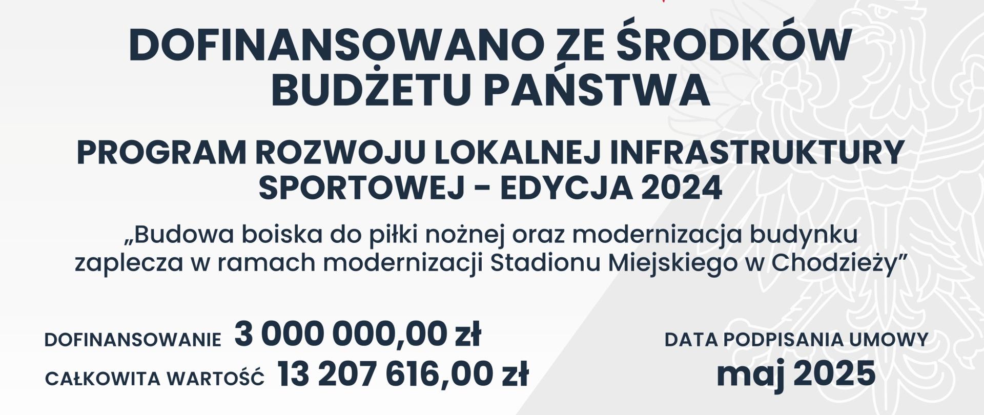 tablica informacyjna nt. dofinansowania budowy stadionu miejskiego 