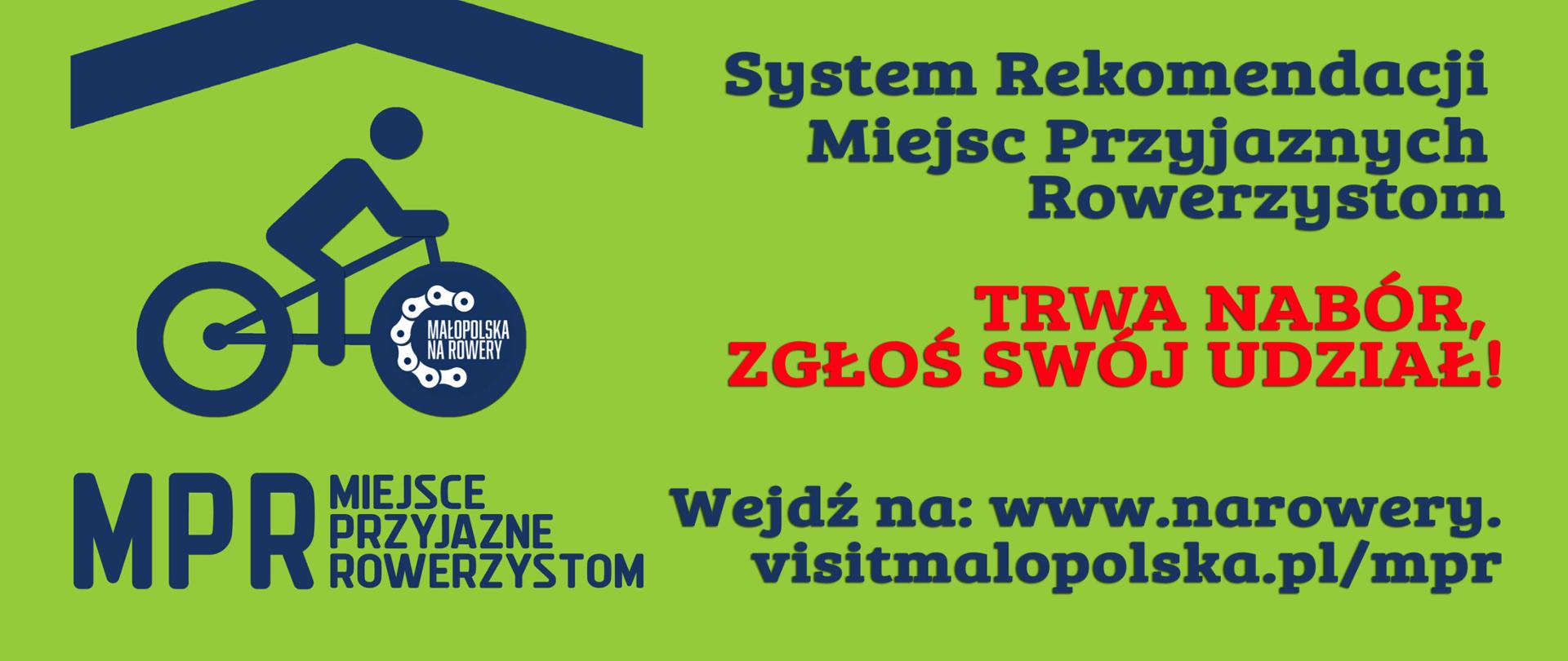 Grafikę informacyjną dotyczącą nabory do Systemu rekomendacji Miejsc Przyjaznych Rowerzystom.