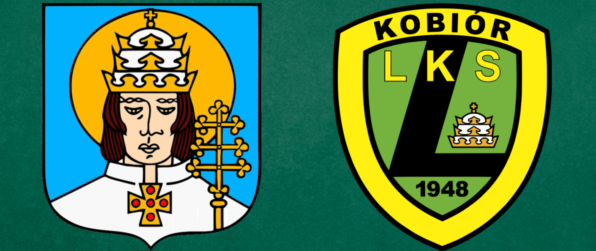 Informacja o spotkaniu sprawozdawczo wyborczym. Pod informacją herb Gminy Kobiór i logo LKS Leśnik Kobiór