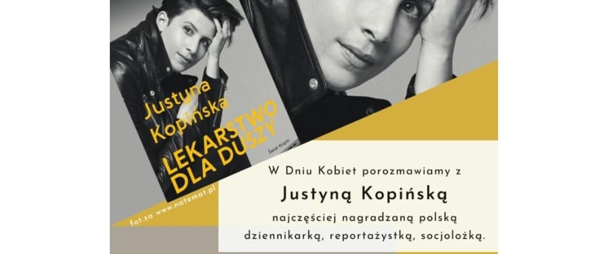 Plakat - spotkanie autorskie z Justyną Kopińską