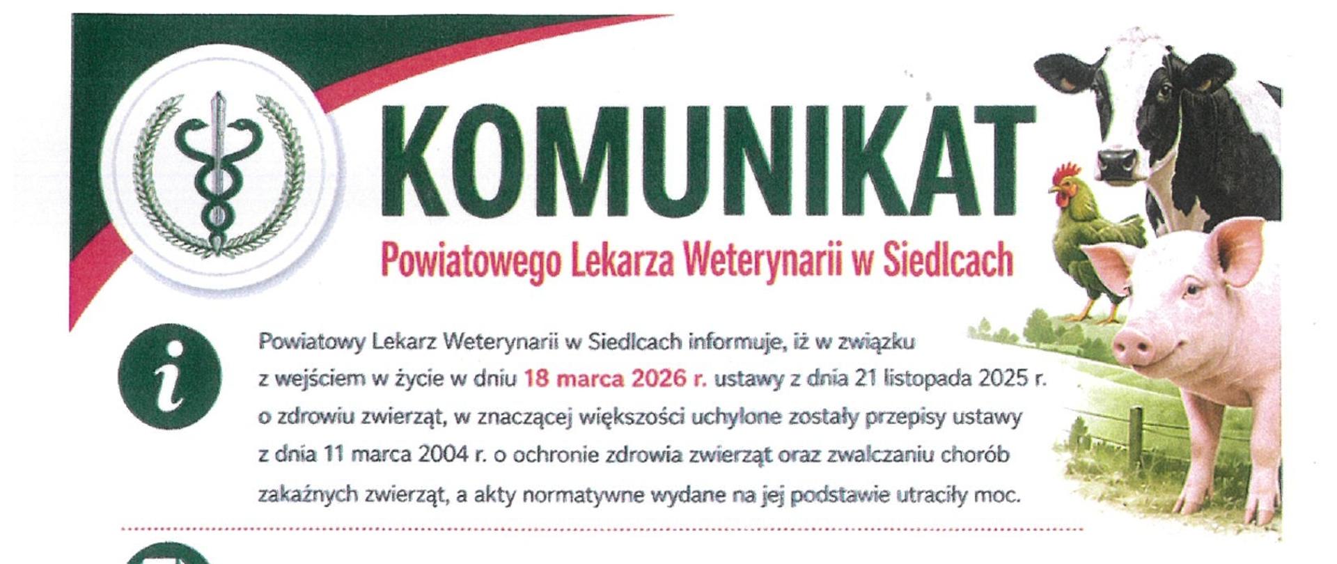 Komunikat Powiatowego Lekarza Weterynarii w Siedlcach