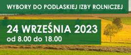 plakat promocyjny wybory do rad powiatowych izby rolniczej, na plakacie znajdują się miejsca głosowania: Okręg Wyborczy nr 9 w Choroszczy- Remiza OSP w Choroszczy, ul. Dominikańska 22, Okręg Wyborczy nr 20 w Tykocinie - Urzqd Miejski w Tykocinie, ul. 11 Listopada 8, 16- 080 Tykocin, Okręg Wyborczy nr 34 w Radziłowie - Centrum Kultury w Radziłowie, ul. Gumienna 15, Okręg Wyborczy nr 49 w Kolnie - Gminna Biblioteka Publiczna, Czerwone 50, 18-500 Kolno Okręg Wyborczy nr 52 w Turośli - Urzqd Gminy Turośl, ul. Jana Pawła II 49, 18-525 Turośl Okręg Wyborczy nr 63 w Goniądzu - Gminny Ośrodek Kultury, ul. Stary Rynek 23, 19-110 Goniqdz Okręg Wyborczy nr 64 w Jasionówce - sala Gminnego Ośrodka Kultury, Sportu i Turystyki, ul. Rynek 19 Okręg Wyborczy nr 67 w Krypnie - Urzqd Gminy w Krypnie Kościelnym 23B, 19-111 Krypno Kościelne Okręg Wyborczy nr 68 w Mońkach - Moniecki Ośrodek Kultury w Mońkach, ul. Białostocka 25, 19-100 Mońki, Okręg Wyborczy nr 39 w Trzclannem - Gminny Ośrodek Kultury w Trzciannem, ul. Wojska Polskiego 10, 19-104 Trzcianne, Okręg Wyborczy nr 71 w Krasnopolu- Gminne Centrum Czytelnictwa i Kultury, ul. 1 Maja 1, 16-503 Krasnopol, Okręg Wyborczy nr 83 w Siemiatyczach - Urzqd Gminy Siemiatycze, ul. T. Kościuszki 88, 17-300 Siemiatycze,
Okręg Wyborczy nr 86 w Korycinie - Urzqd Gminy w Korycinie, ul. Knyszyńska 2a, 16-140 Korycin, Okręg Wyborczy nr 94 w Bakałarzewie - Urzqd Gminy, ul. Rynek 3, 16-423 Bakałarzewo Okręg Wyborczy nr 110 w Sokołach - Urzqd Gminy, ul. Rynek Mickiewicza 10, 18-218 Sokoły Okręg Wyborczy nr 115 w Rutkach - Urzqd Gminy Rutki, sala konferencyjna, ul. 11 Listopada 7, 18-312 Rutki-Kossaki, Okręg Wyborczy nr 116 w Szumowie - Centrum Biblioteczno - Kulturalne w Szumowie, ul. Sierż. Pchor. Zygmunta Przeździeckiego 2, 18-305 Szumowo, Okręg Wyborczy nr 118 w Zambrowie - Urzqd Gminy Zambrów, ul. Fabryczna 3