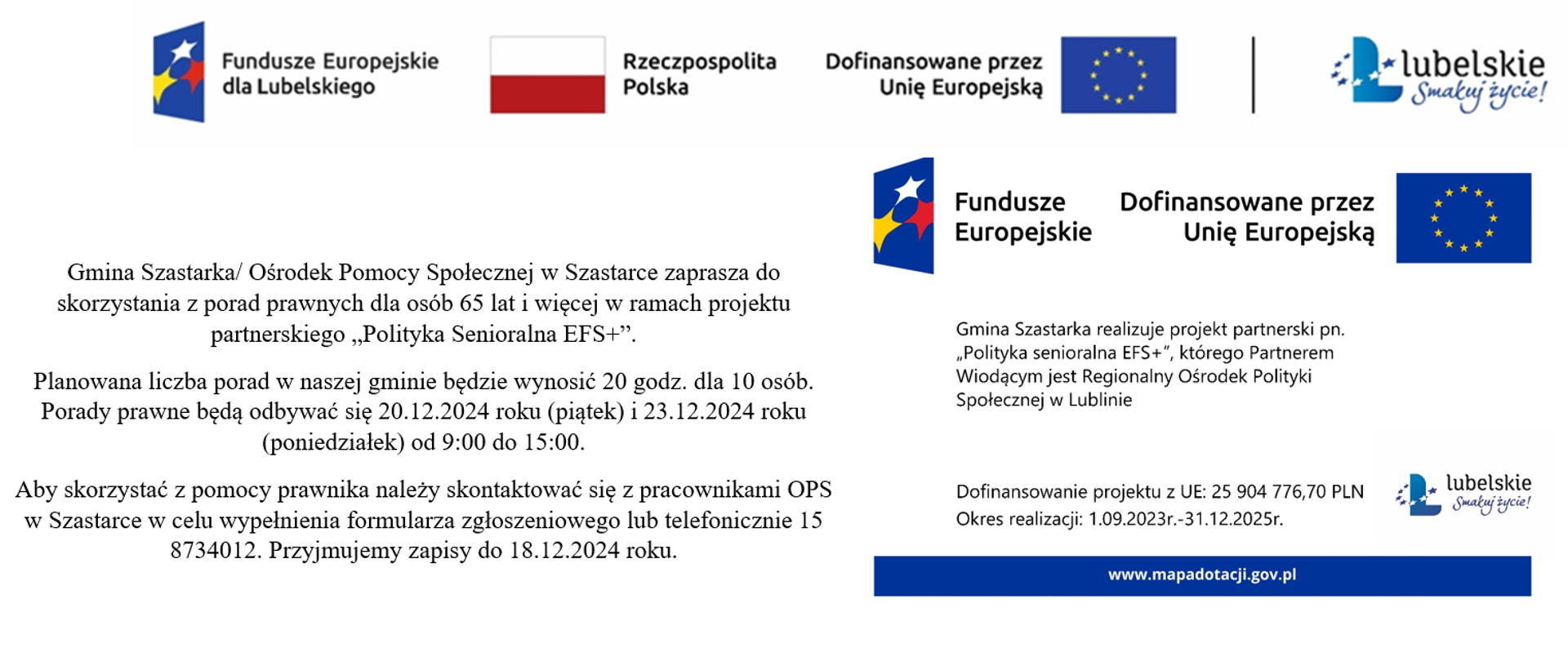 
Bezpłatne Porady Prawne dla Seniorów 65+ w Gminie Szastarka