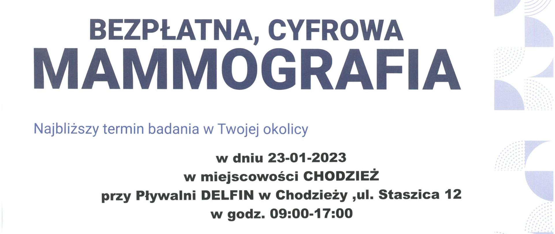 Baner informacyjny - bezpłatna mammografia 