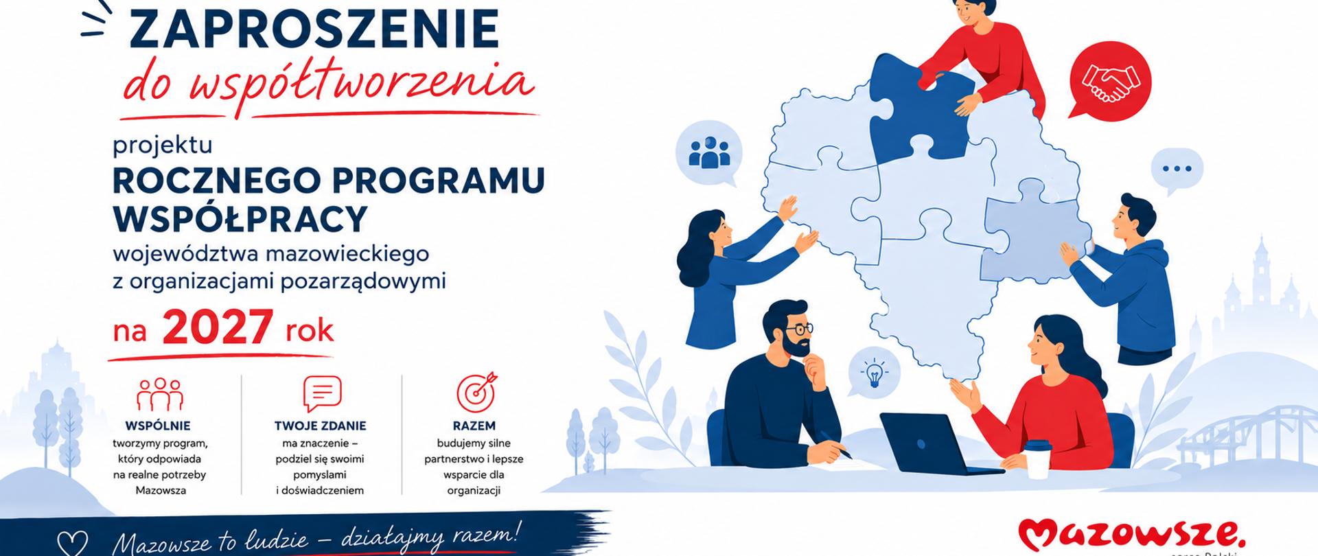 Zaproszenie do współtworzenia Rocznego programu współpracy Województwa Mazowieckiego z organizacjami pozarządowymi na 2027 rok