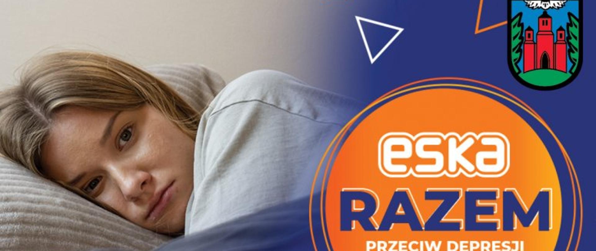 po lewej stronie kobieta leżąca na poduszce w prawym górnym rogu herb Twardogóry