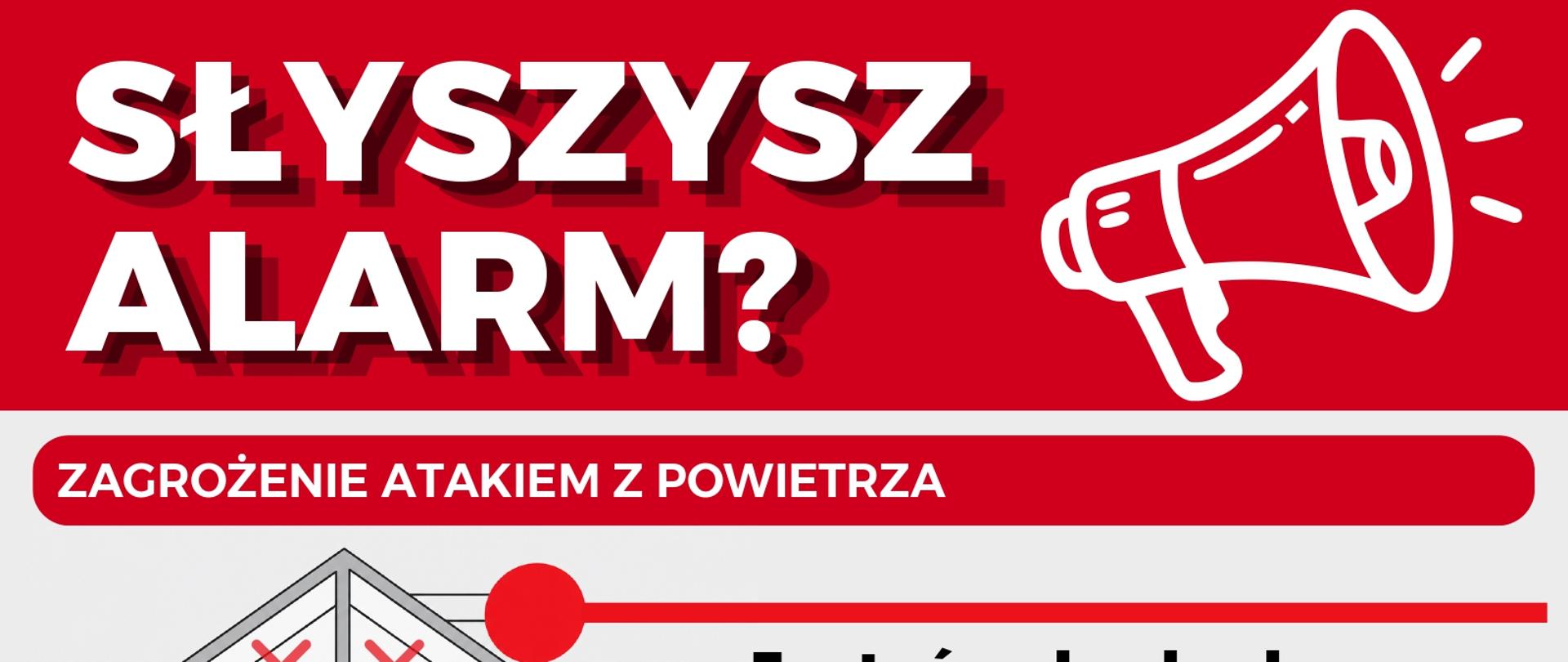 Plakaty informacyjne o postępowaniu po otrzymaniu alertu RCB w przypadku uruchomienia syren alarmowych