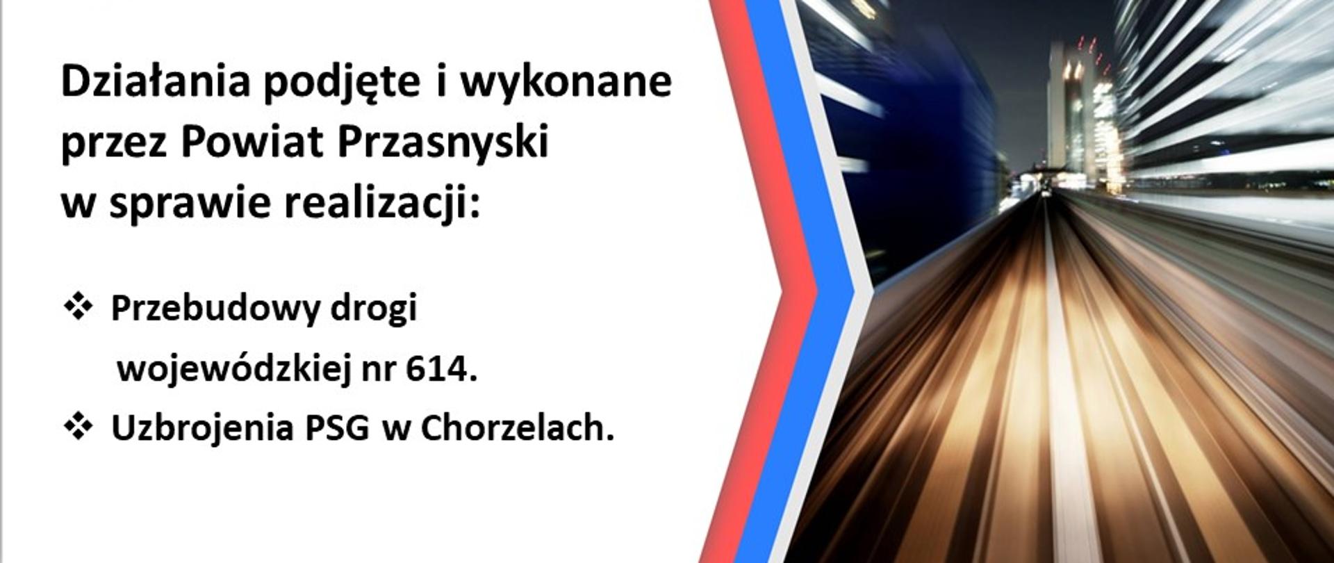 Prezentacja ze szczegółową analizą działań podjętych i wykonanych przez Powiat Przasnyski w sprawie realizacji: przebudowy drogi wojewódzkiej nr 614, uzbrojenia PSG w Chorzelach.