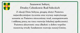 Życzenia Wójta Gminy Olszanka z okazji Dnia Sołtysa