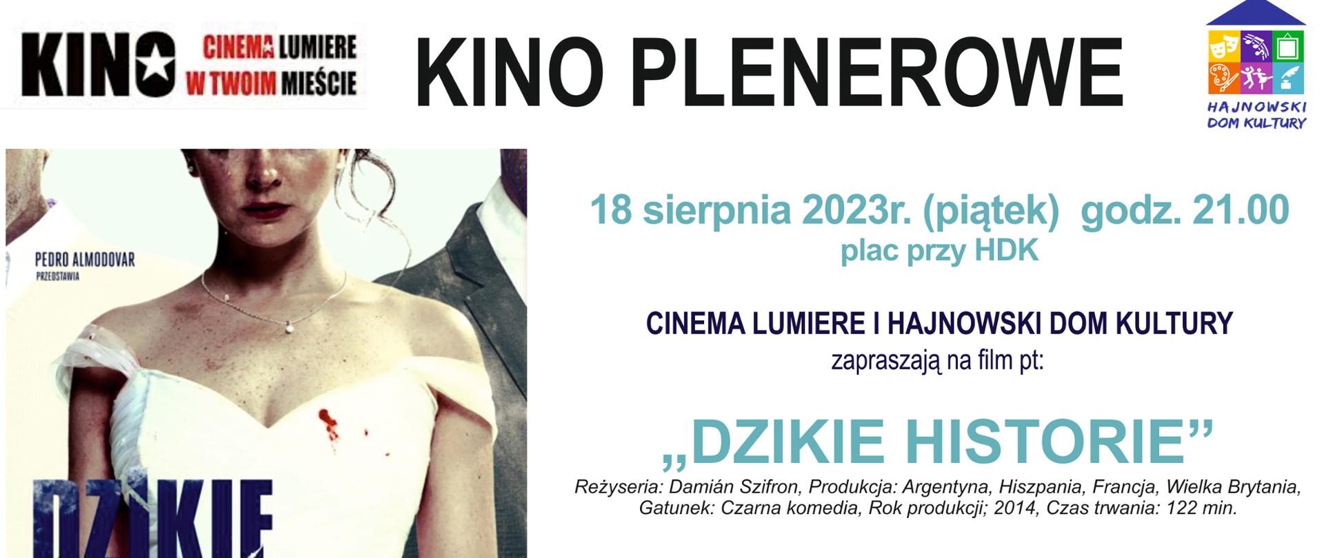 Plakat promujący wydarzenie - na białym tle plakat promujący film, obok napisy organizacyjne, zawarte w artykule