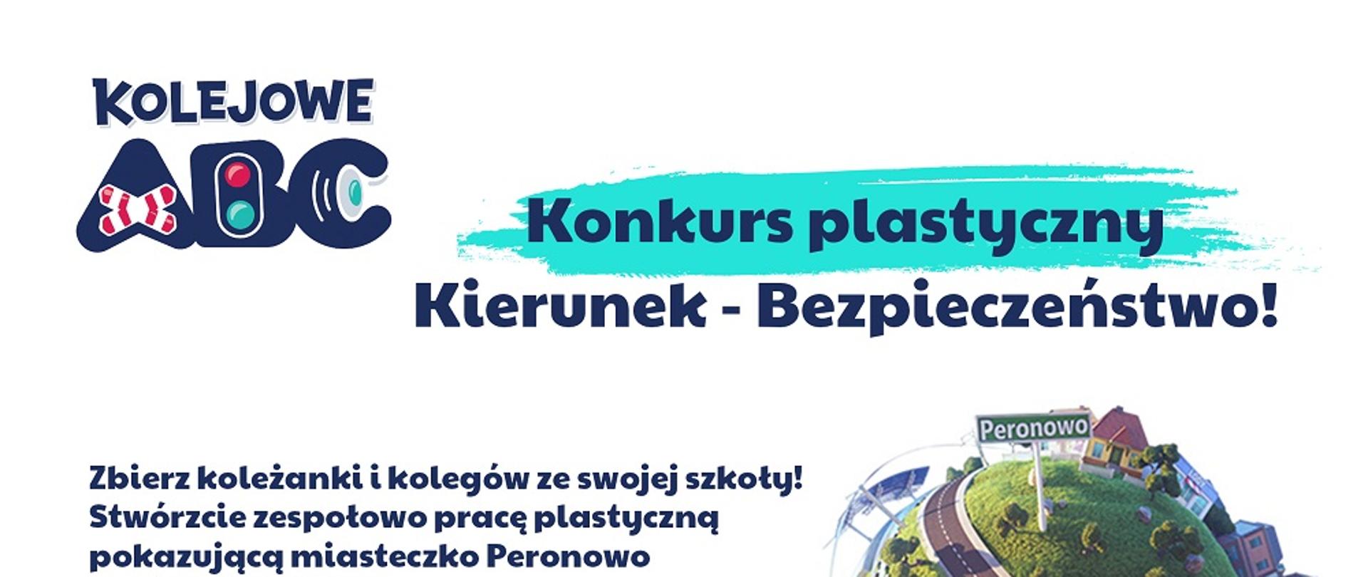 Plakat jest zaproszeniem do udziału w konkursie plastycznym. Białe tło grantowe litery, z prawej strony kula ziemska na której są ulice domy, pod spodem słoń ubrany w granatowy mundurek