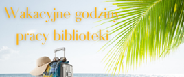 grafika informująca o wakacyjnych godzinach pracy biblioteki