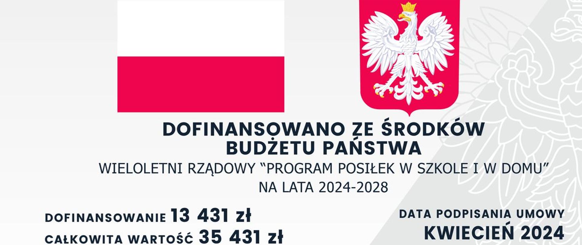 Tablica informacyjna programu „Posiłek w szkole i w domu” na lata 2024-2028