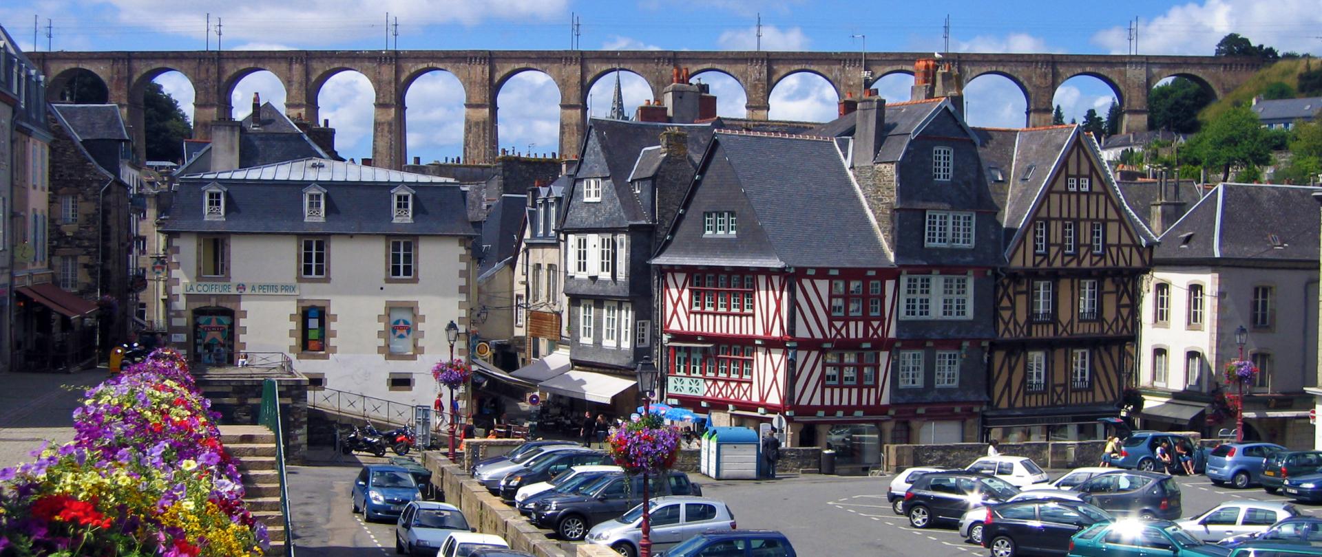 View of Morlaix, with the viaduct and old houses