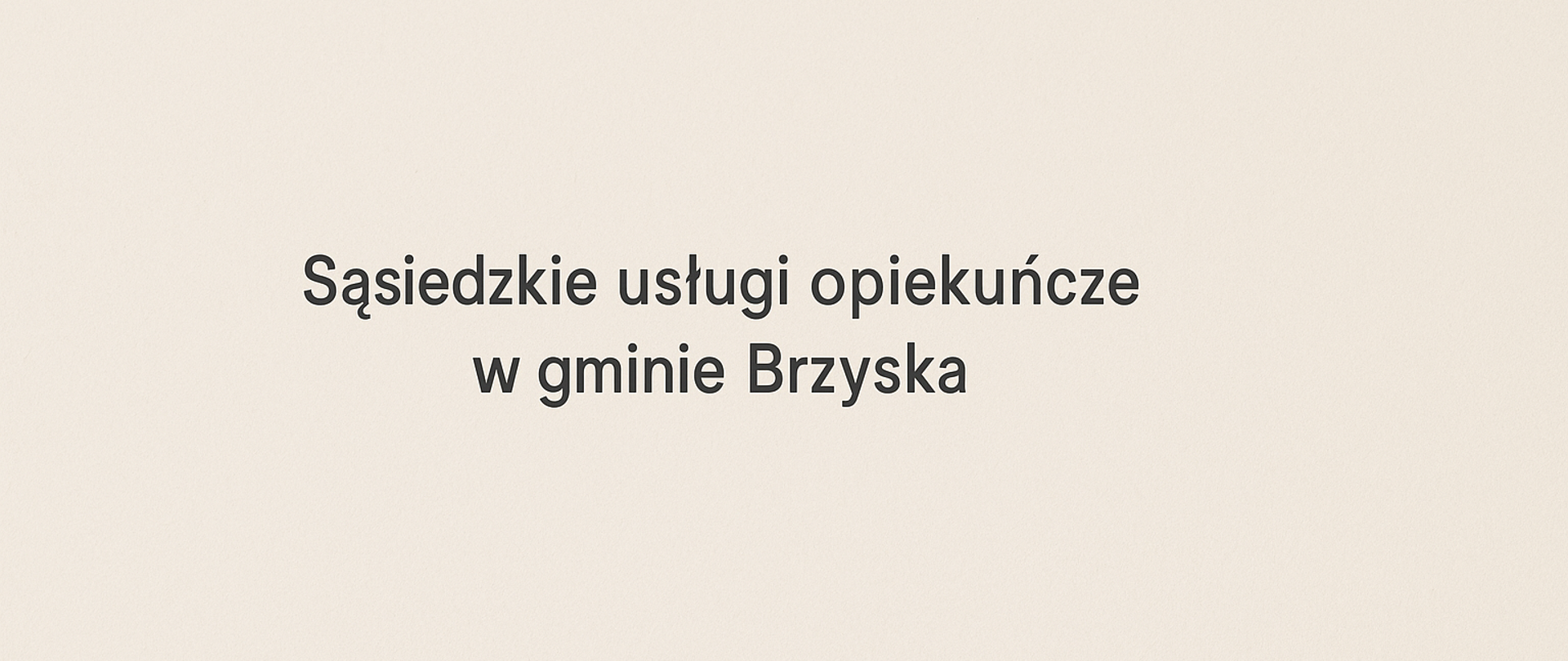 Na jasnym, jednolitym tle umieszczony jest na środku niewielki, czarny napis: „Sąsiedzkie usługi opiekuńcze w gminie Brzyska”.