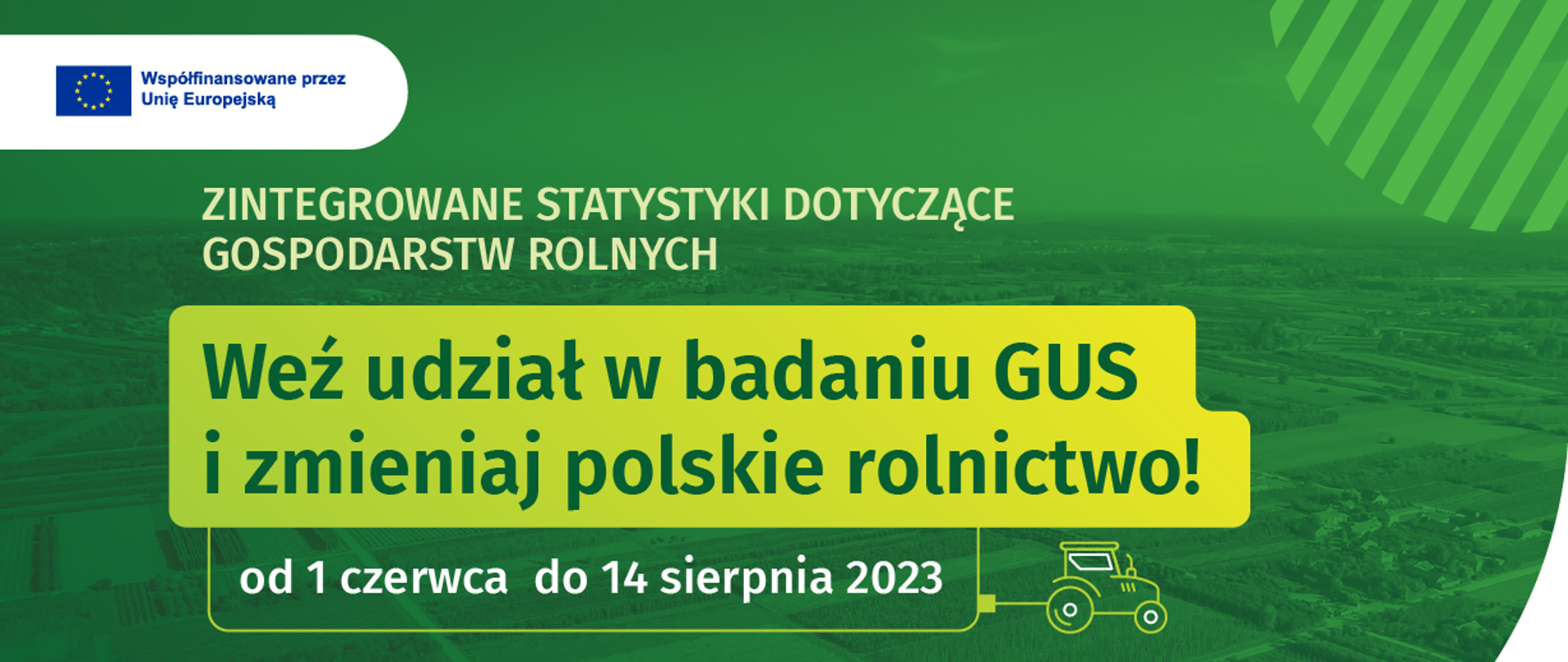 zielone tło białe i zielone litery. zaproszenie do udziały w badaniach GUS 
