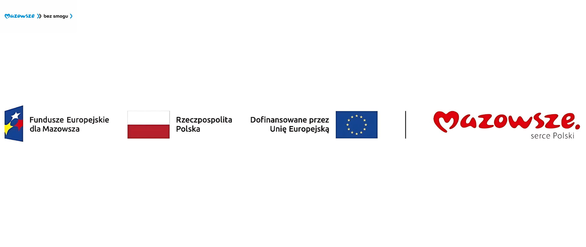 Na grafice znajdują się logotypy instytucji wspierających projekt „Mazowsze bez smogu”, w tym Fundusze Europejskie dla Mazowsza, Rzeczpospolita Polska, Unia Europejska oraz samorząd województwa mazowieckiego. 