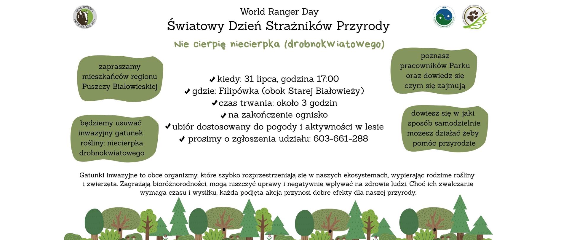 Obraz przedstawia plakat z zaproszeniem na Światowy Dzień Strażników Przyrody