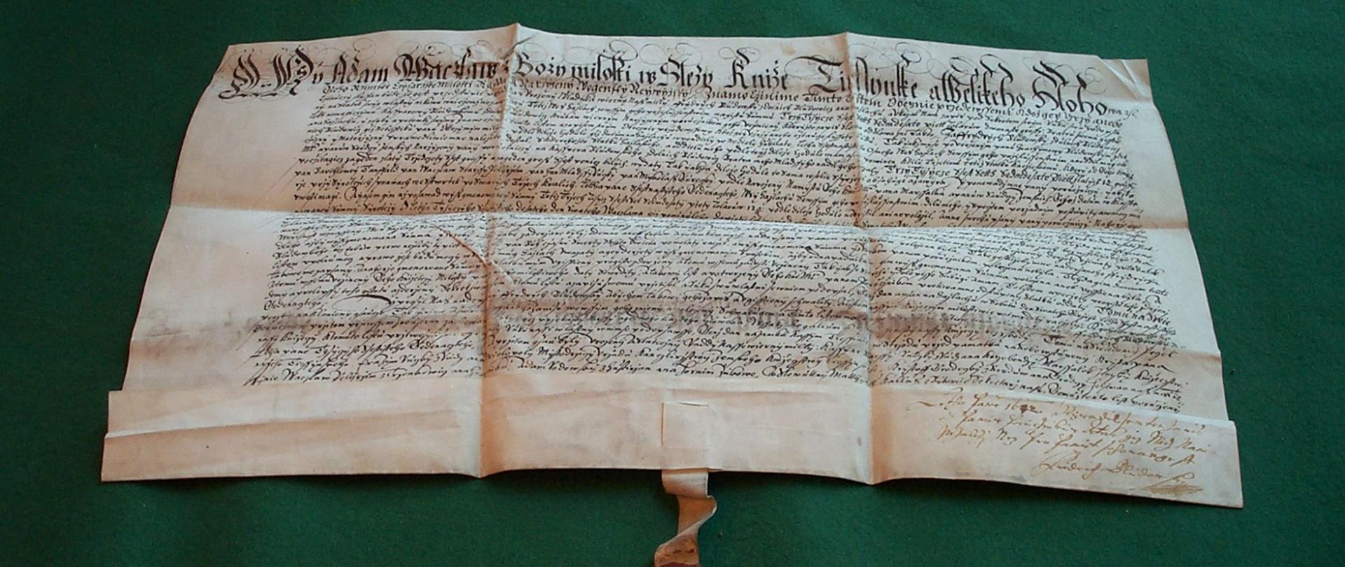 Książe cieszyński Adam Wacław potwierdza dokument, mocą którego Fryderyk Bludowski zapisał Hażlach swojemu małoletniemu bratu Kasprowi (11 maja 1611 rok) o Zbiory Oddziału Archiwum Państwowego w Cieszynie