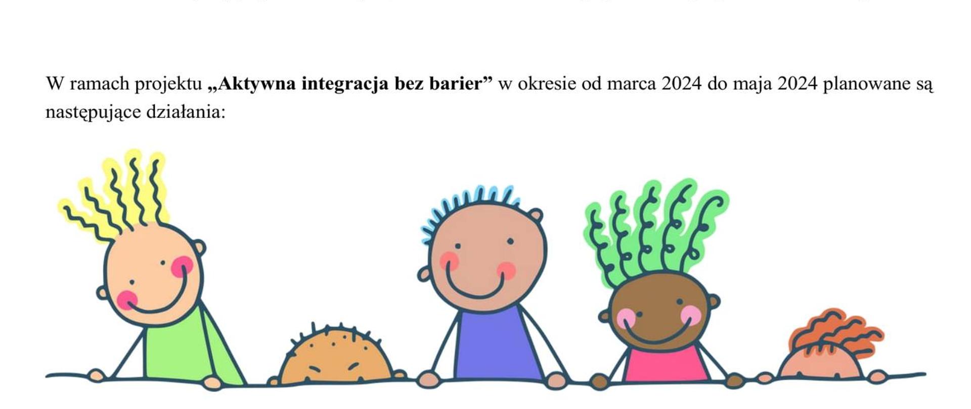 Na bialym tle grafika dzieci, u góry i dołu informacje organizacyjne, zawarte w artykule, pod spodem logotypy IOM, finansowanego przez Stany Zjednoczone Ameryki.