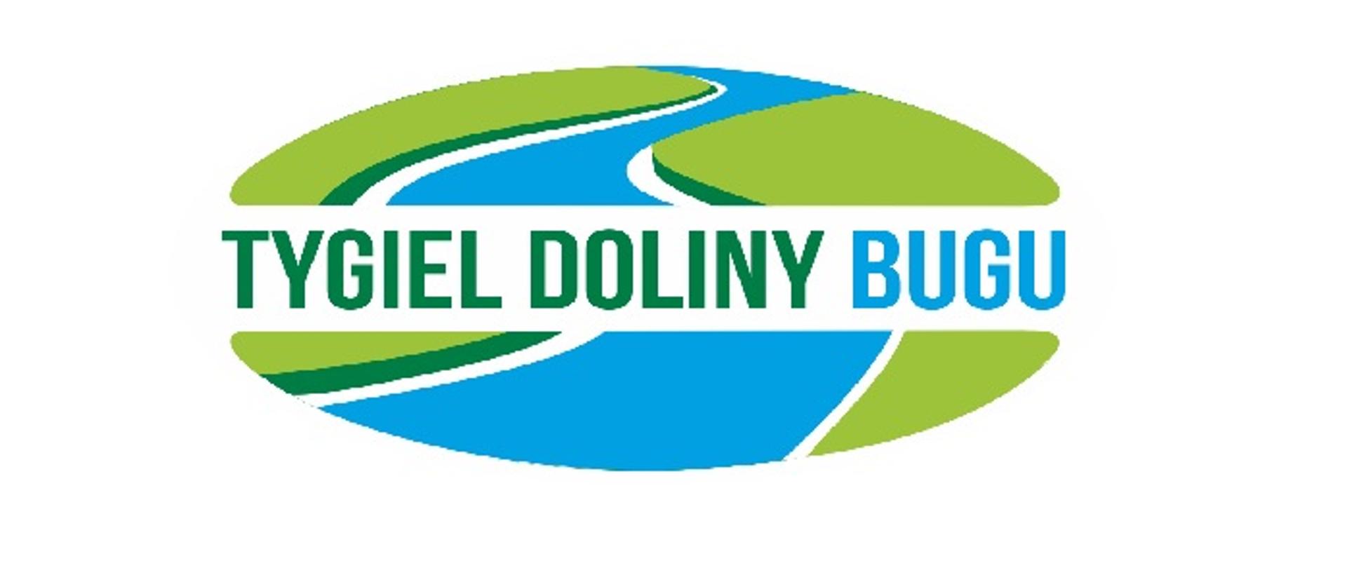 W zielono niebiesko biały owal wpisana nazwa: Tygiel Doliny Bugu
