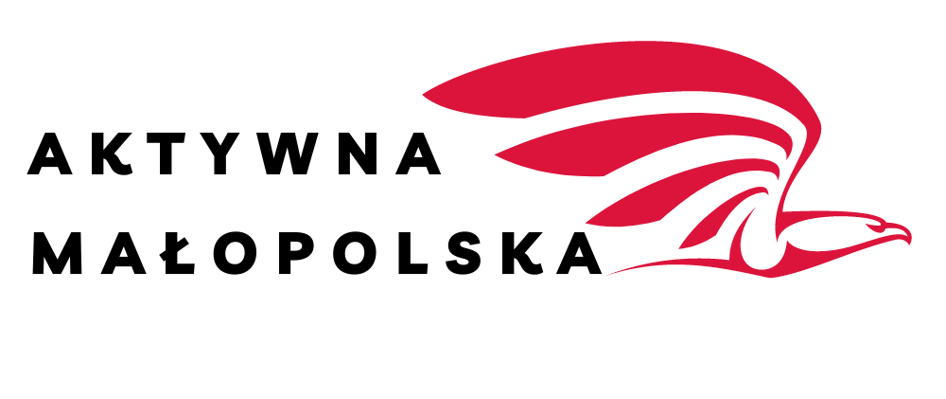 Aktywna Małopolska- logo. Na białym tle czarny napis Aktywna Małopolska, z prawej strony napisu czerwony zarys orła w locie skierowany prawym profilem. 