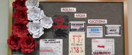 plakaty uczniów na tablicy ekspozycyjnej