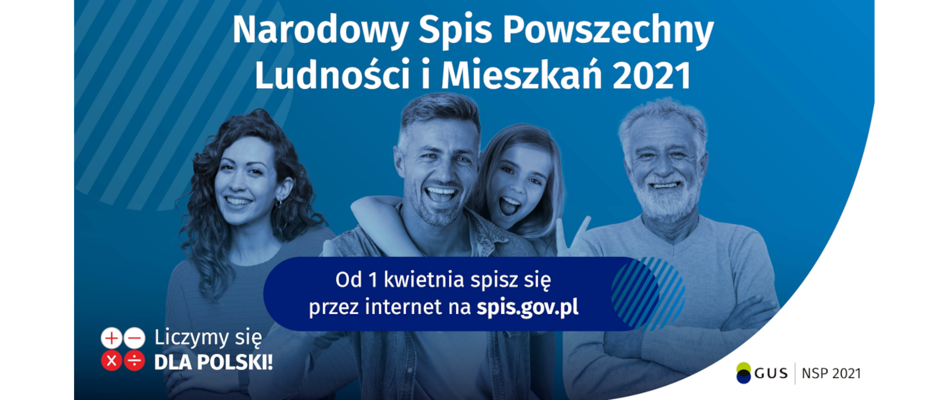 Baner NSP 2021 - "Od 1 kwietnia spisz się przez internet na spis.gov.pl"
